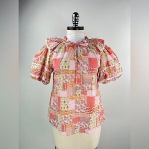 💚 3534. Puff Sleeve Floral Tie Front Blouse